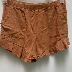 Umgee High Waist Ruffle Hem Brown Shorts